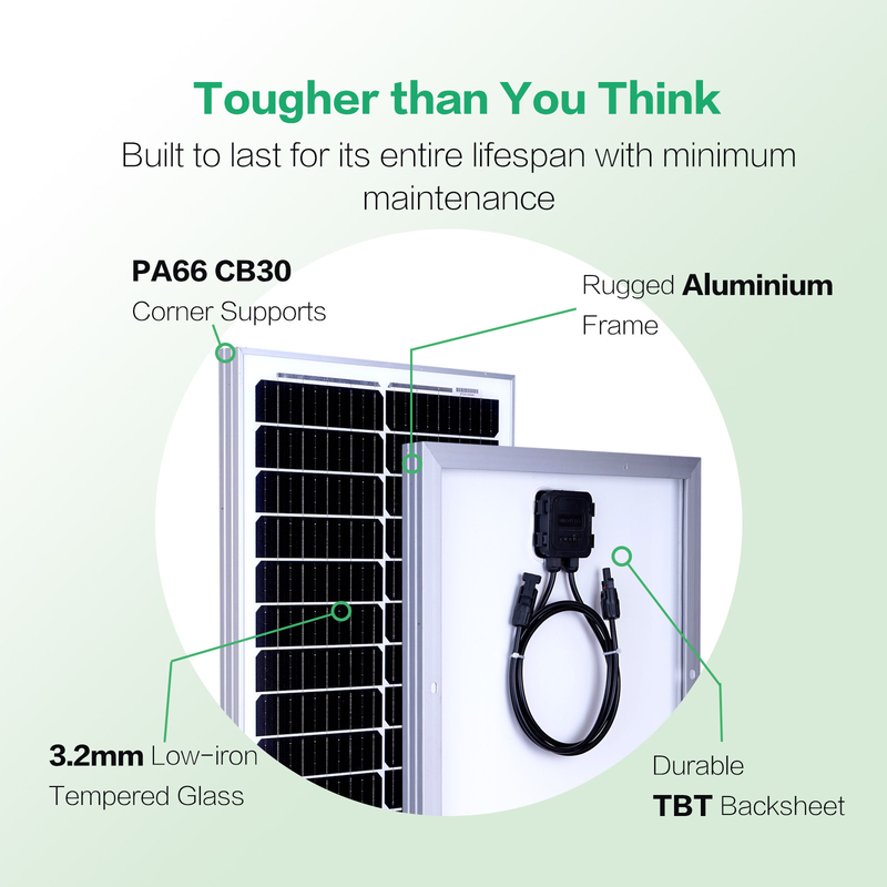 12v 태양 전지 패널 200w 모노 오프 그리드 전력 RV 캠퍼밴 보트 카라반 모터홈