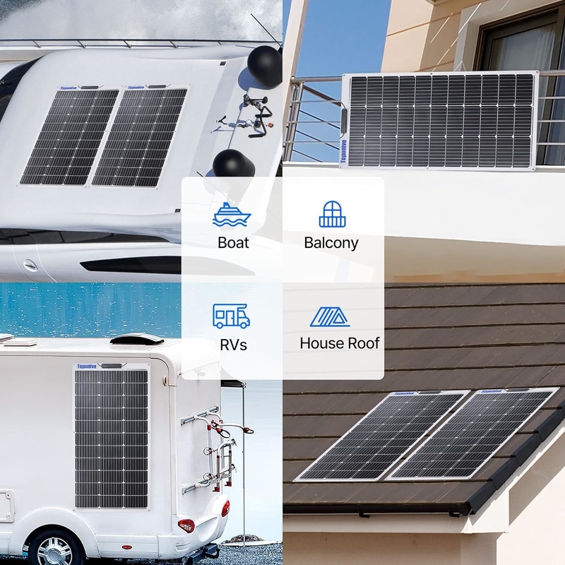 170w 200w 유연 태양 전지 패널 12v 카라반 RV 보트 캠퍼 밴 해양 쉐드 Uk